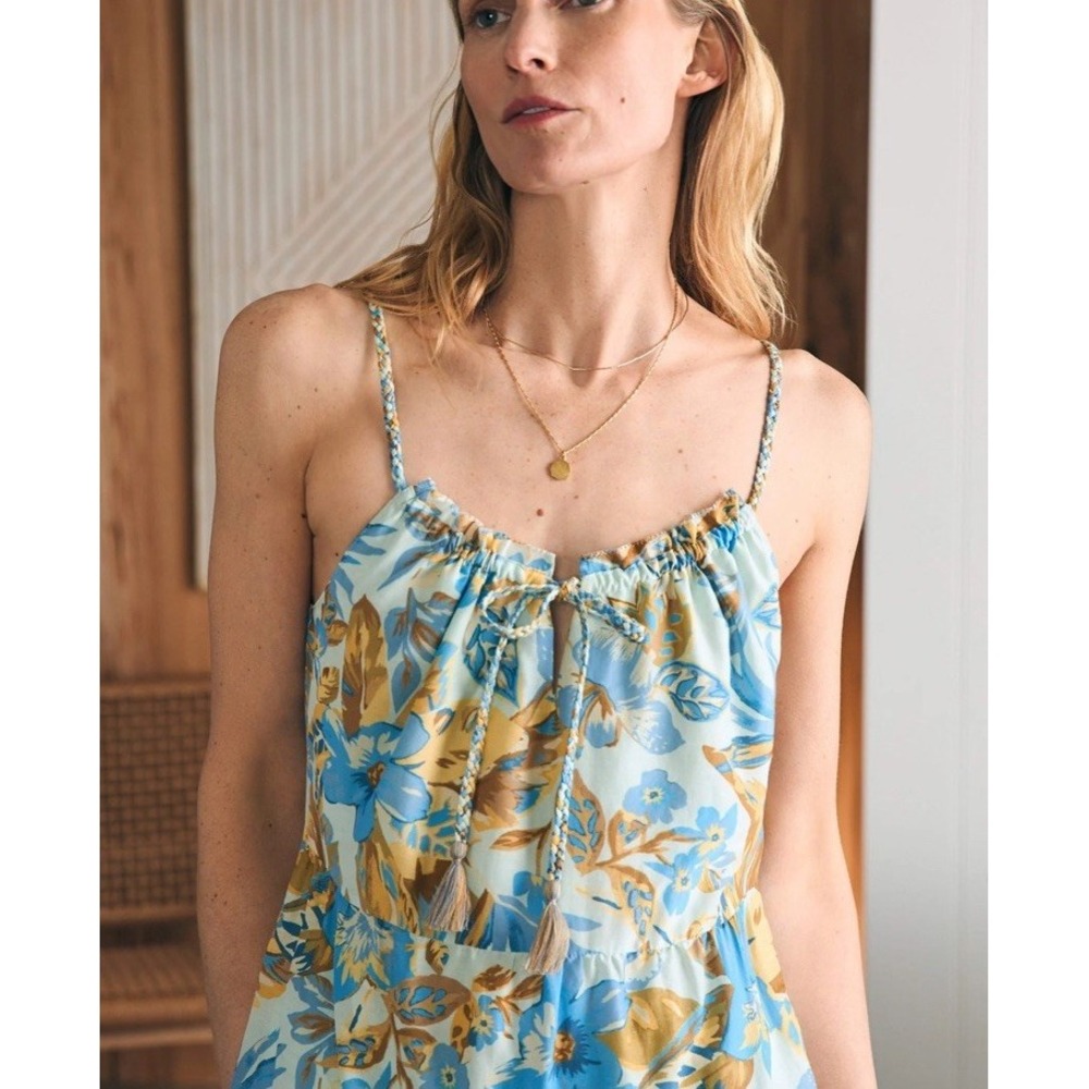 faherty dress Maxi Chaser floral Blue Boho Cottage Beach XS Tiered Boho Silk - Picture 2 of 12